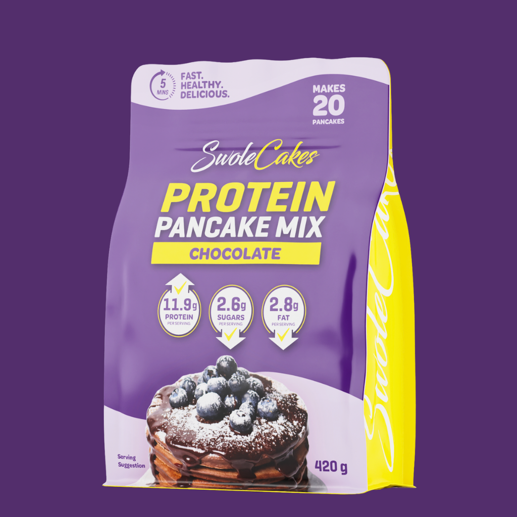 High-quality protein, low sugar, clean ingredients, chocolate flavoured pancakes made by SwoleCakes New Zealand. 
